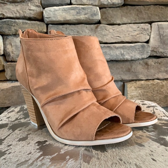Mi.iM Shoes - Mi.iM Faux Suede Scrunch Peep Toe Bootie Camel 7.5